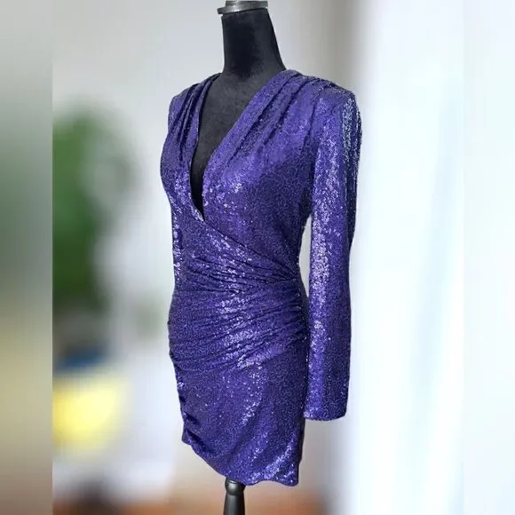 SHO BY TADASHI SHOJI Long Sleeve Sequin Cocktail Mini Dress Size XS - Picture 5 of 16